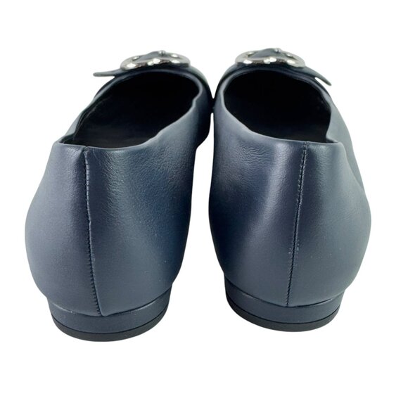 GUCCI Sachalin Navy Blue Leather GG Front Logo Cap Toe Ballet Flats 41 - 11US - Picture 8 of 11
